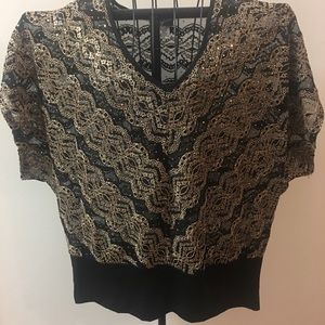 Blouse 1X Black and Gold Lace & Sequin